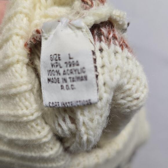 Vintage Silton Sweater Large Biege Brown Striped Knit Pullover 70s 80s - Picture 5 of 8